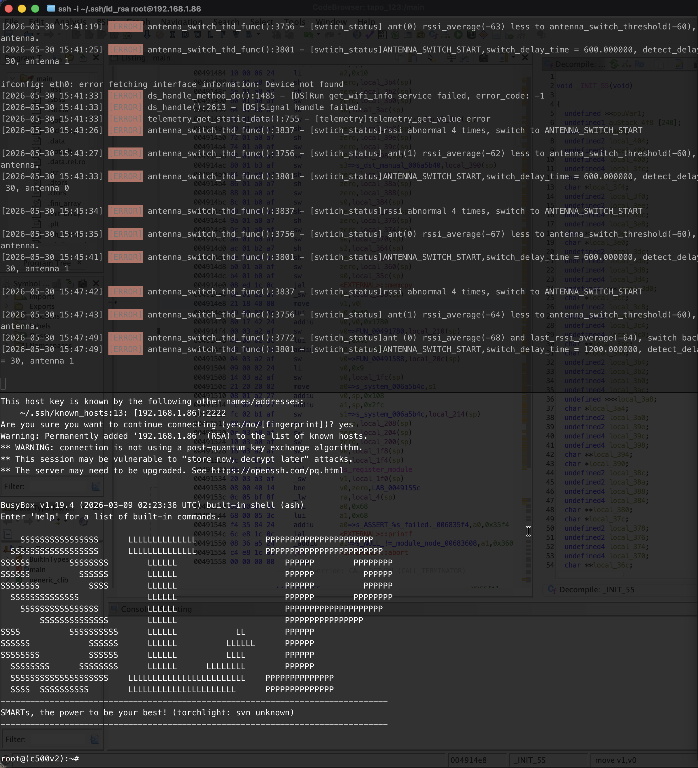 A root shell on the camera over SSH